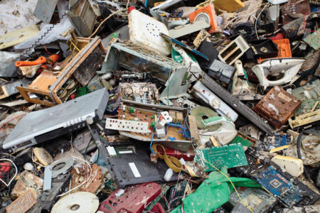 Modern plant of waste sorting and recycling. Electronic waste is